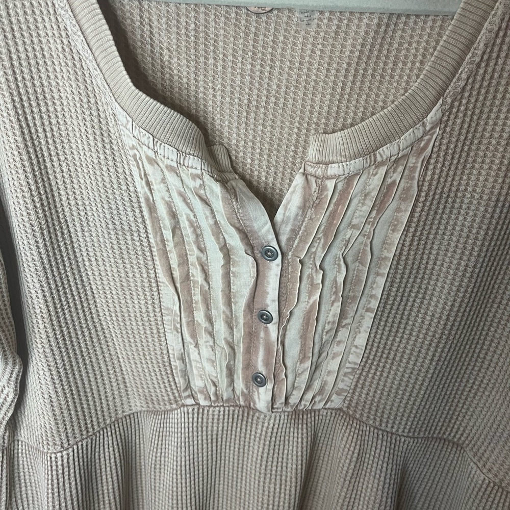 FREE PEOPLE JOLENE Thermal Waffle Knit Button Up Henley Babydoll Dress Sz S - Picture 3 of 6